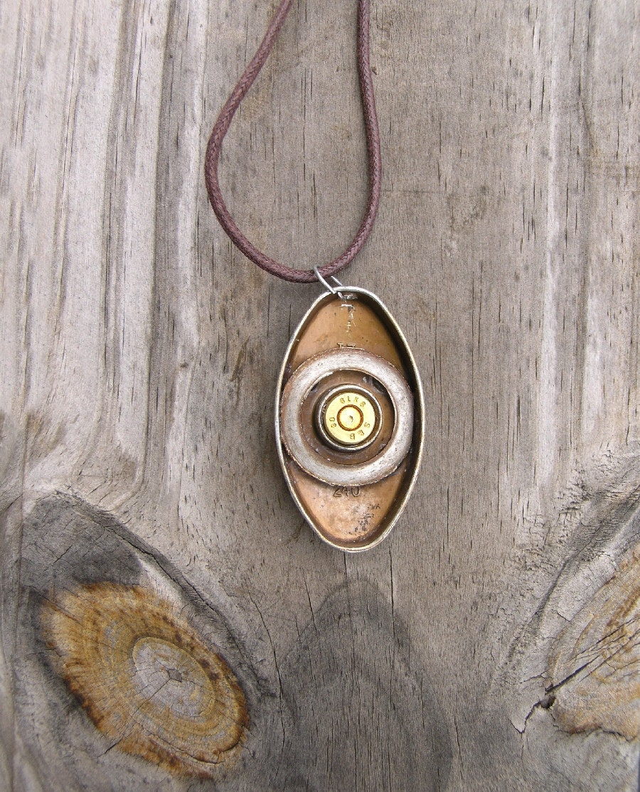 Oval Unisex Pendant, Industrial Necklace, Brass and Metal Found Object Art Jewelry, Reversible
