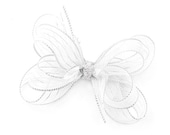 White Organza Hair Bow, Silver Holiday Hair Bow, Flower Girl Hairbow, Silver, White, Special Occasion, 3 inch bow, Baby Toddler Girl