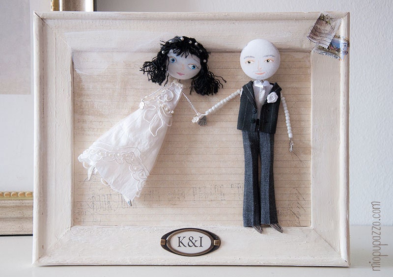 Framed Custom Wedding Portrait Personalized Art Dolls "Classic Bride & Groom", Shabby Chic Decor, Wedding Decor