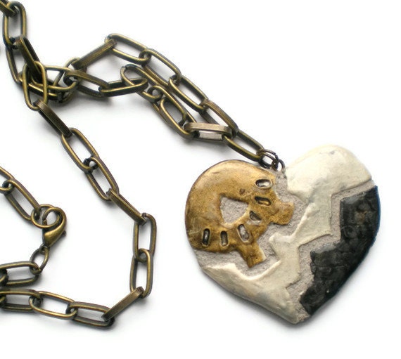 Steampunk Necklace Mosaic Tile Heart Gear Pendant