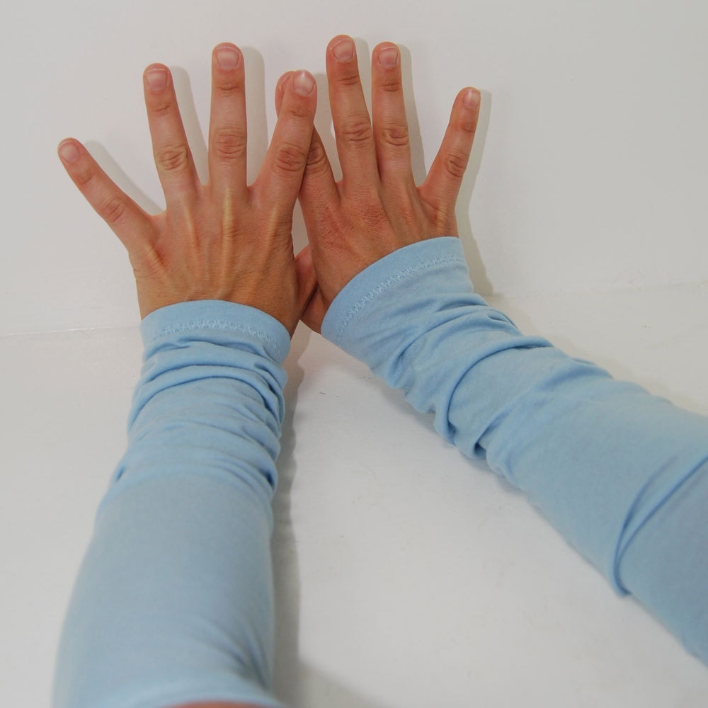 Arm Warmers in Granny's Mint Blue - Long Cuffs - Cotton Fingerless Gloves