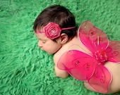 Hot Pink coiled Rosette Flower Hair Bow Headband Baby Infant Newborn Toddlers Girls ALL AGES White Band Photography Prop Pearl