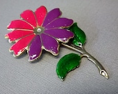 Brooch Flower Daisy Pink Purple Large Vintage Costume Jewelry
