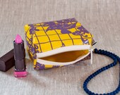 Purse Pouch Make Up Bag Pill Case Yellow Oilcloth