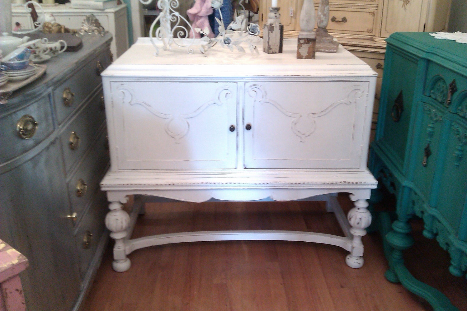 antique buffet shabby chic buffet white by VintageChicFurniture
