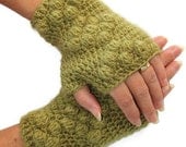 Bubble Green Mohair Crochet Fingerles Gloves, for him, for her.