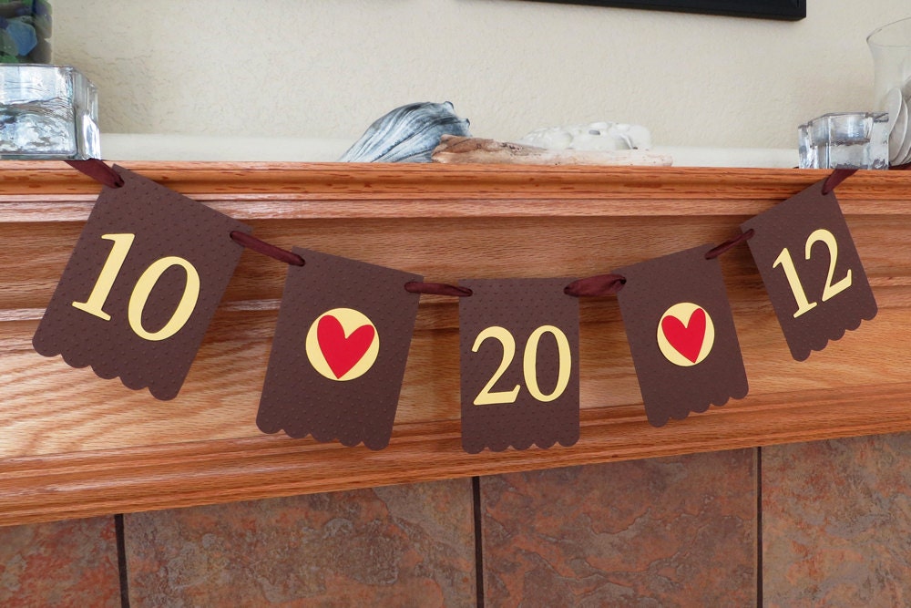 Wedding Date Garland - Embossed Sm Dots - MADE TO ORDER - Wedding Shower Save the Date Banner Photo Prop Il_570xn