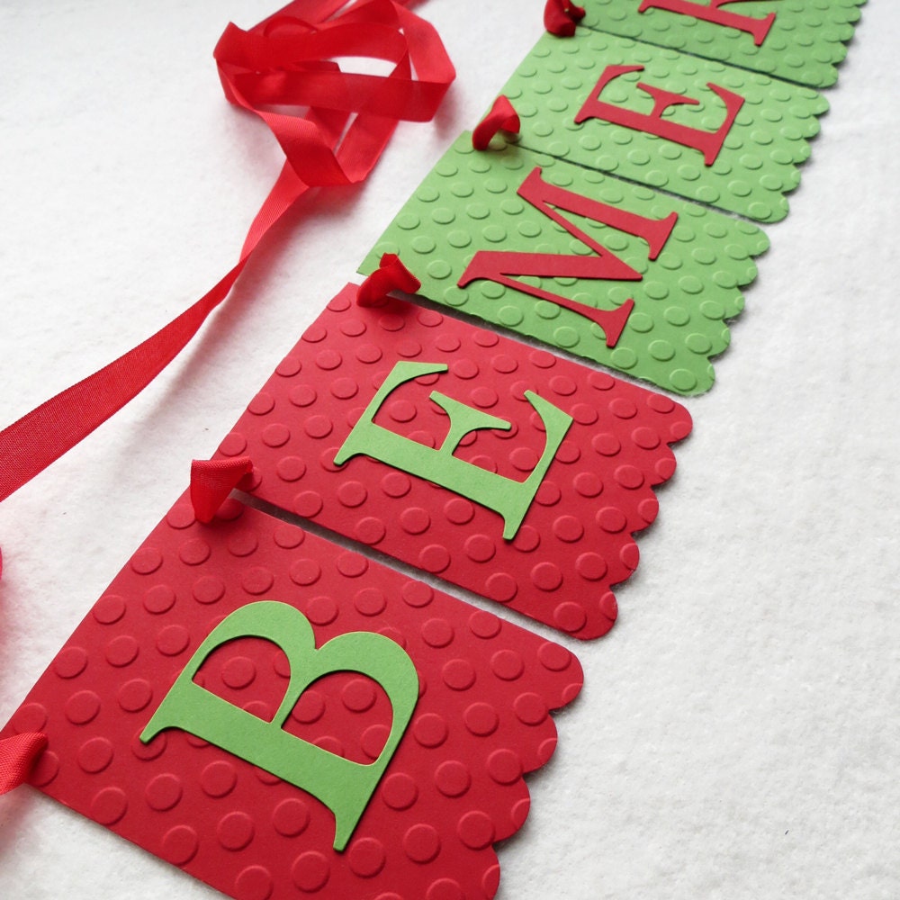 Be Merry Banner Holiday Decor - Embossed Lrg Dots - READY TO SHIP - Holiday Garland Decoration Christmas Home Decor Christmas Decor Il_570xn