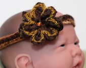 Baby Headband with Flower - Brown & Gold