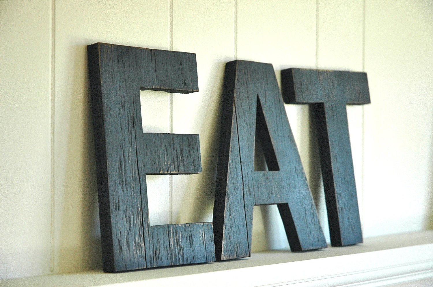 EAT  Wall Art Large Letters Handmade Wood Sign Vintage Style Distressed Kitchen Cottage Home Decor