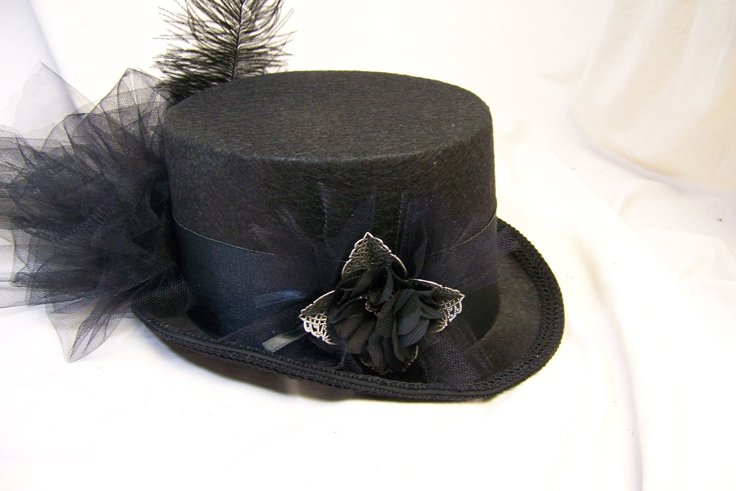 OOAK Victorian steam punk riding hat full size TOP HAT cosplay Costume All black