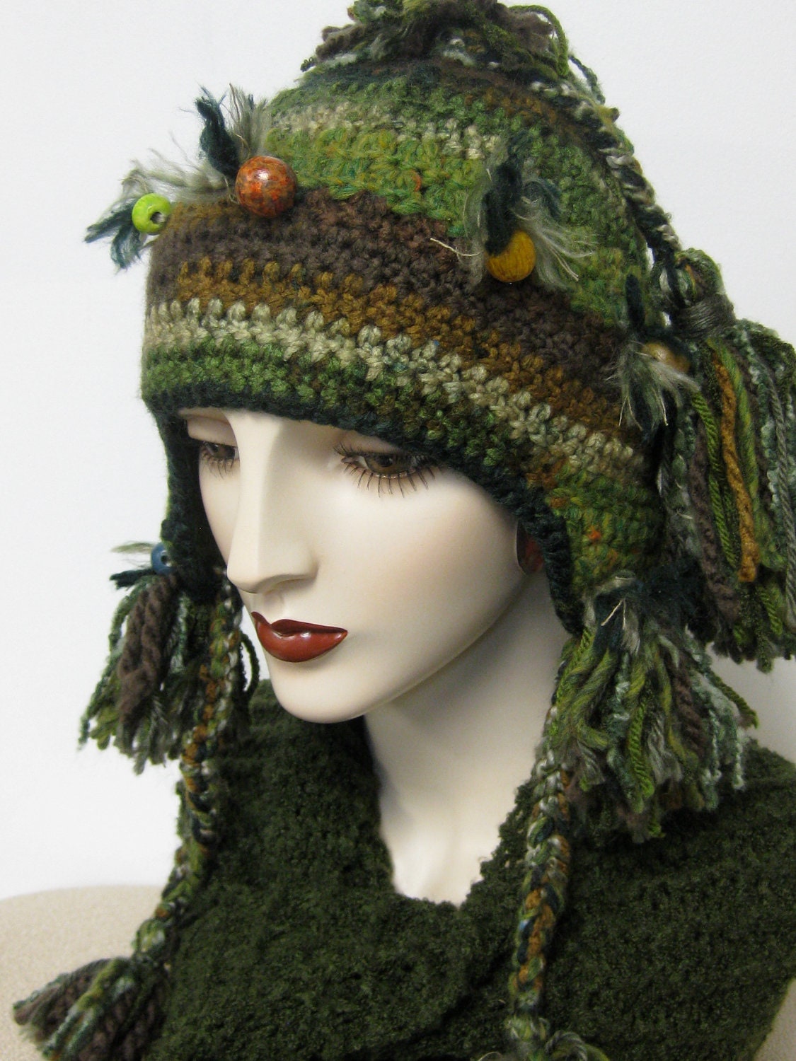 Peruvian inspired Folk Art Hat/ Olive Green