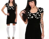90's Floral Daisy Dress S/M Black and White Grunge Mini Dress
