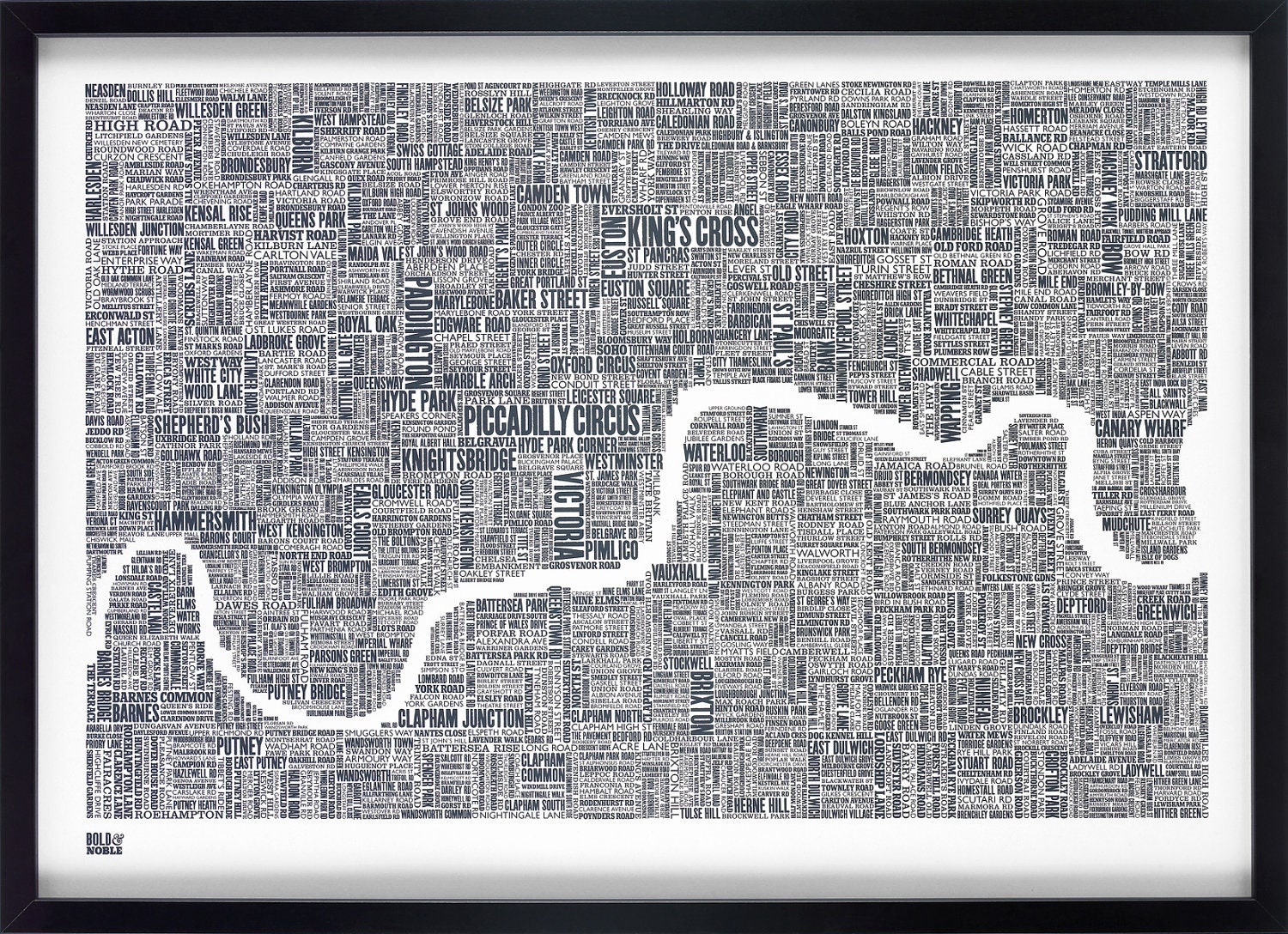 London Type Map in Sheer Slate - decorative screen print