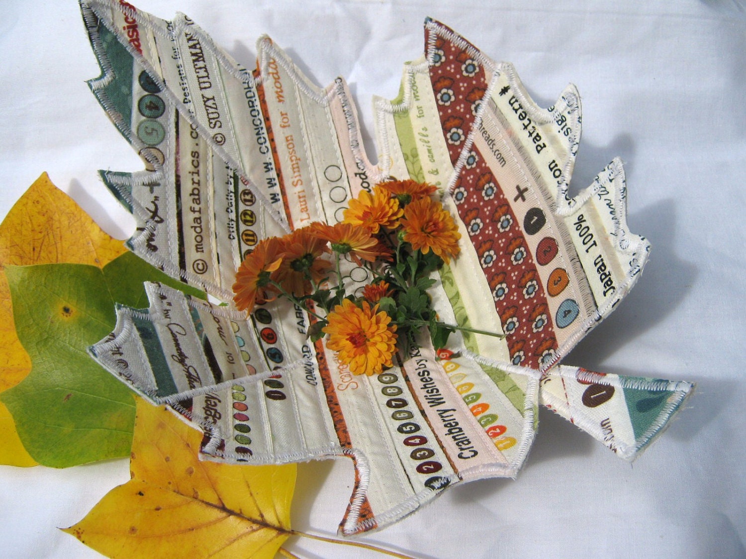 Fiber Art Fabric Bowl Selvage Autumn Leaf