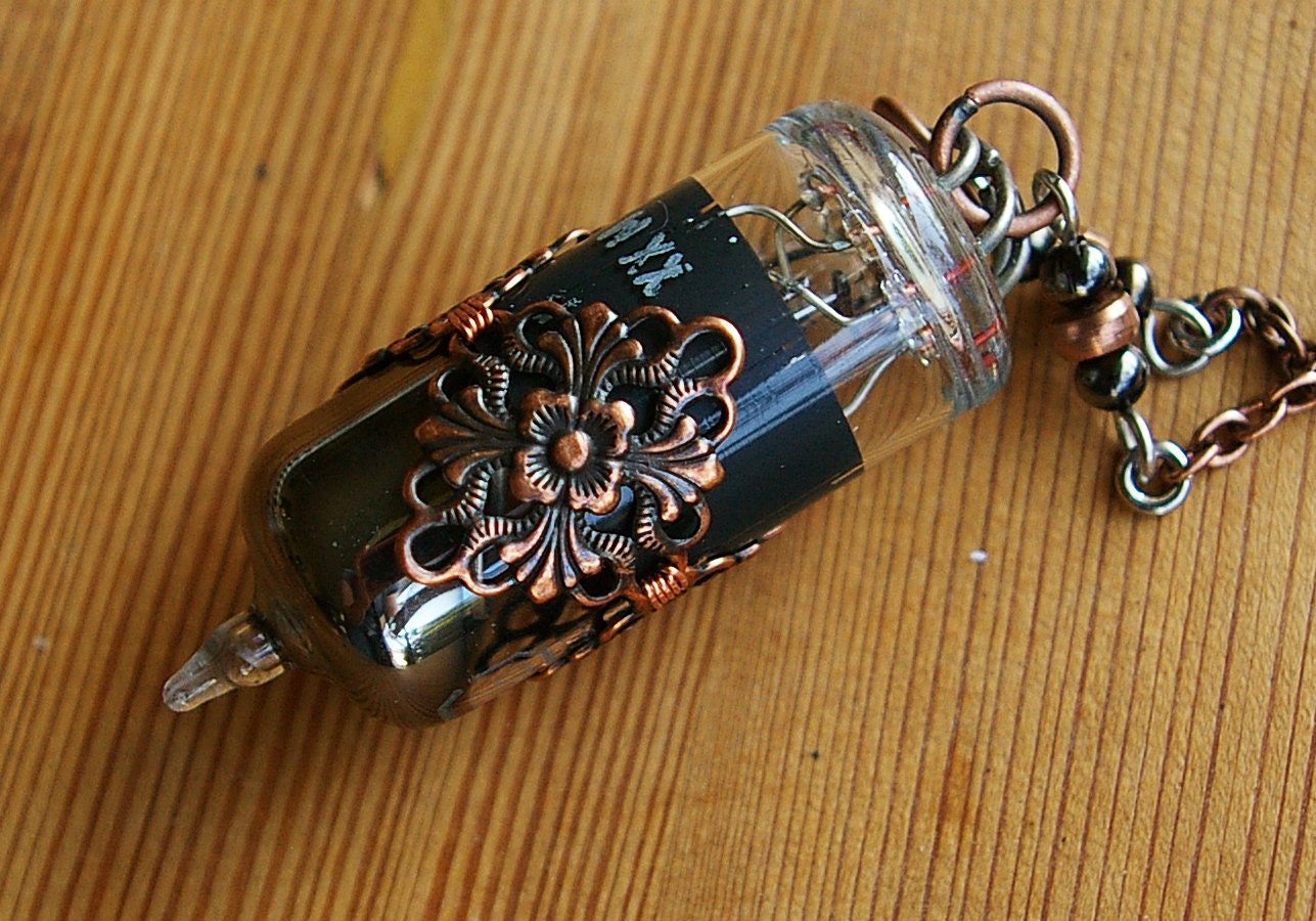 Copper Gunmetal Vacuum Tube Necklace