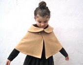 Camel Girls Cape with Peter Pan Collar - Boiled Wool Brown Capelet  Size 12 months 1T to 3T - Wedding Party Fashion Shrug