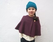 Baby Girls Hooded Cape - Boiled Wool Autumn Shrug - Burgundy Purple Capelet - Size 12 months 1T to 3T -  Handcrafted Kids Fashion
