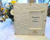 White on White Mosaic Frame Broken Dish Mosaic, Bride, Wedding, Anniversary