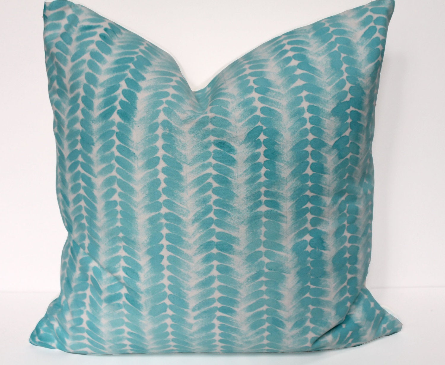 Custom Hand-Painted Teal/Aqua on White Canvas 20x20 Pillow Cover