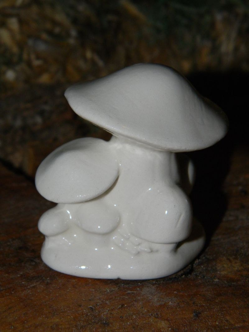 White Mushroom Garden Statue - Glazed Ceramic - vintage style - snail and turtle at base