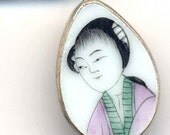 Qing Dynasty Pottery Pendant, Geisha Pendant, Turquoise Magnesite Necklace, Handmade Jewelry by AnnaArt72