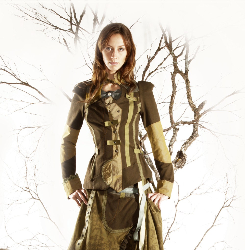 Khaki Moss Green Jacket Handmade Romantic Featured In Belle Armoire magazine winter 2013