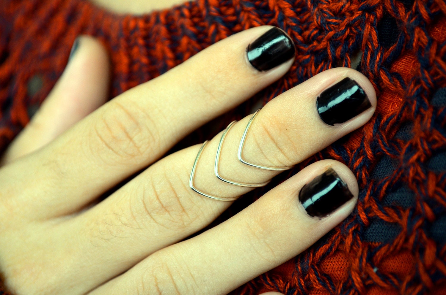 Knuckle Ring Chevron Joint Ring Silver Wire Wrap Stackable Boho Bohemian Hippie Eclectic Statement Jewelry Adjustable