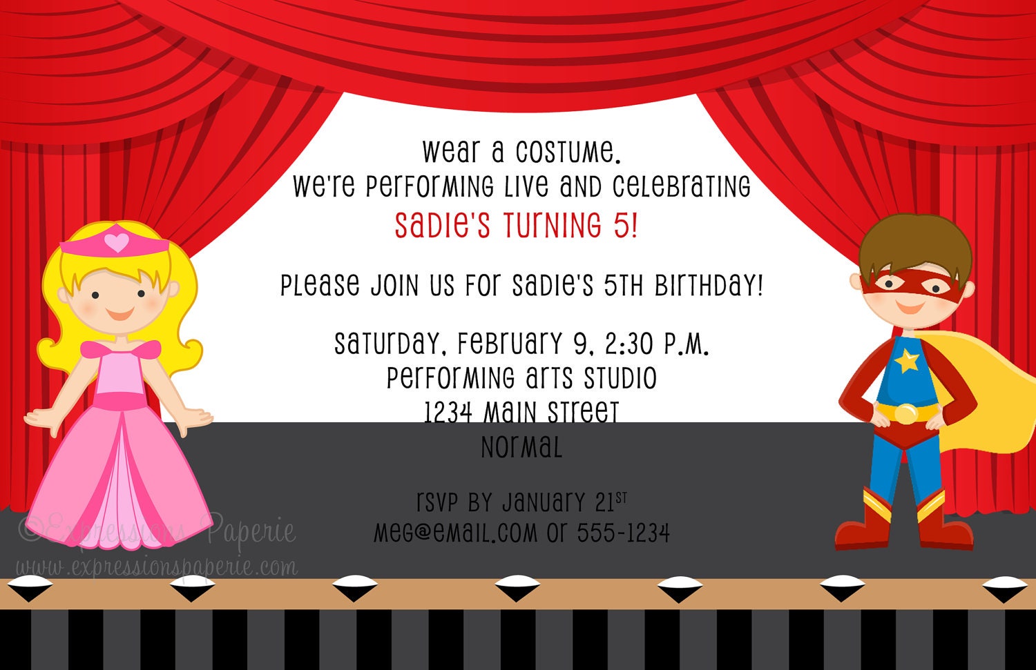 Kids Theater Performing Birthday Party Invitations Il_570xn