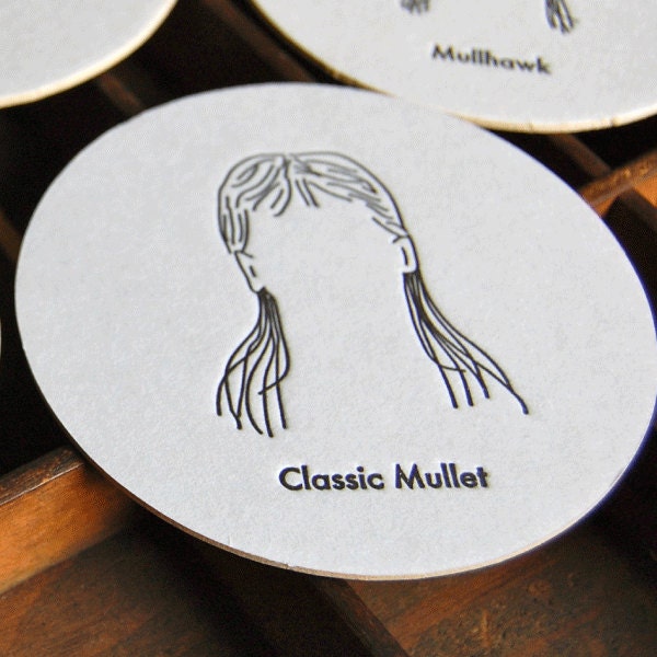Mullet coasters- Letterpress printed, SET of 8