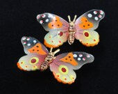 Vintage Butterfly Enamel Brooches- Pair Set of 2- Orange, Yellow, Autumn Tones