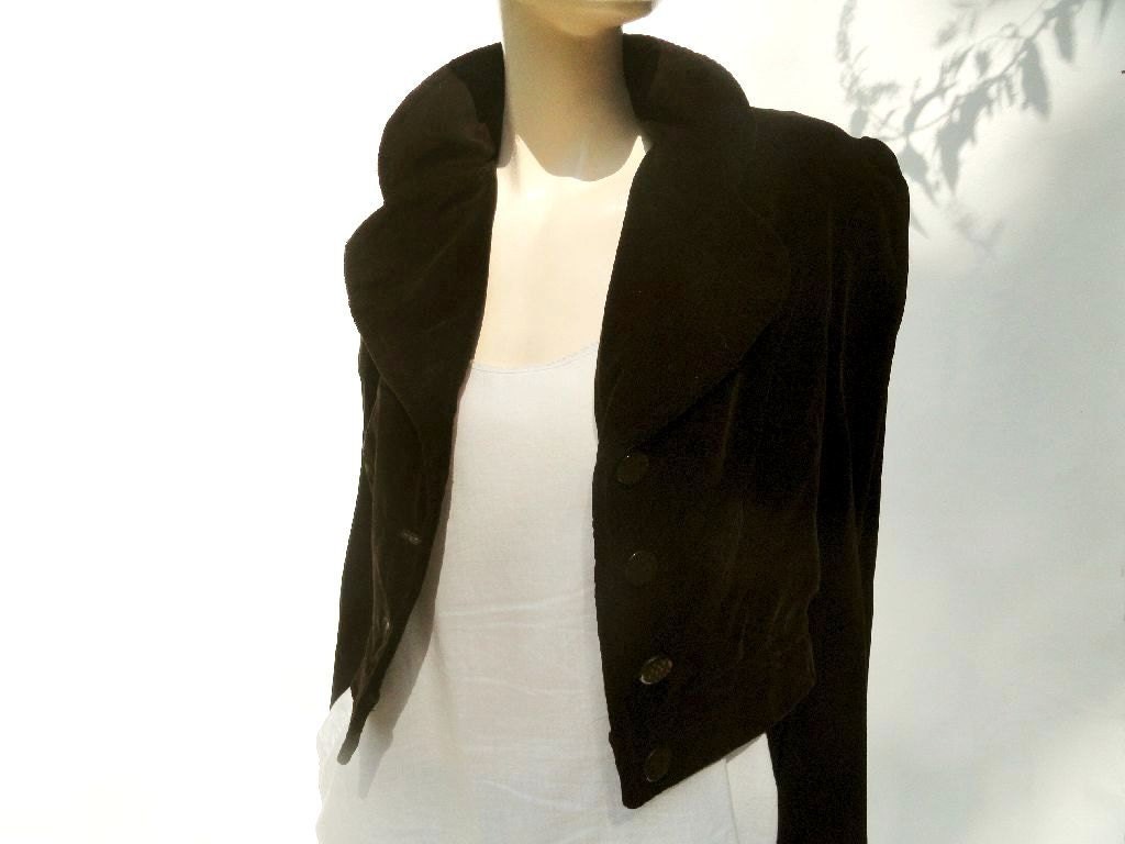 Vintage Cropped Jacket 70s Beautiful Boho Lux Brown Velvet Short Jacket
