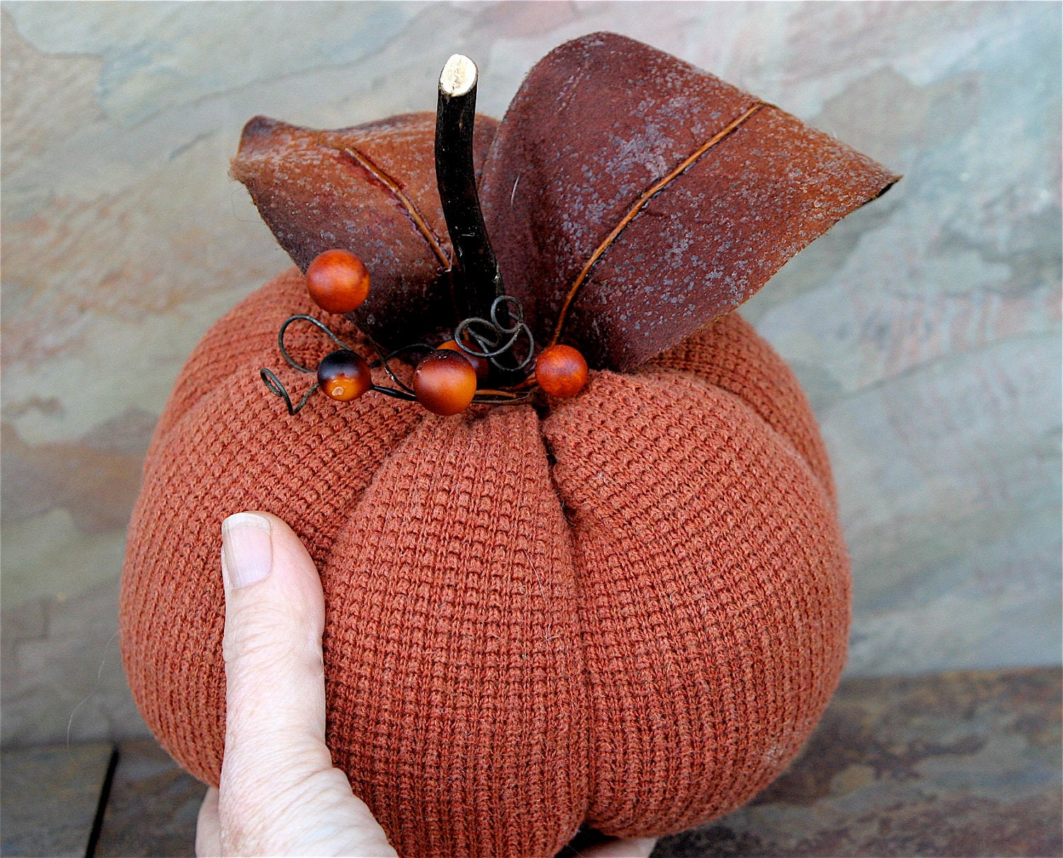 Two Rusty Orange Pumpkins Gourds Ecofriendly Halloween Thanksgiving Home Decor (woolcrazy)