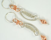 Link, handmade, Sterling silver and Copper wire, coiled and manipulated, contemporary, dangle, earrings