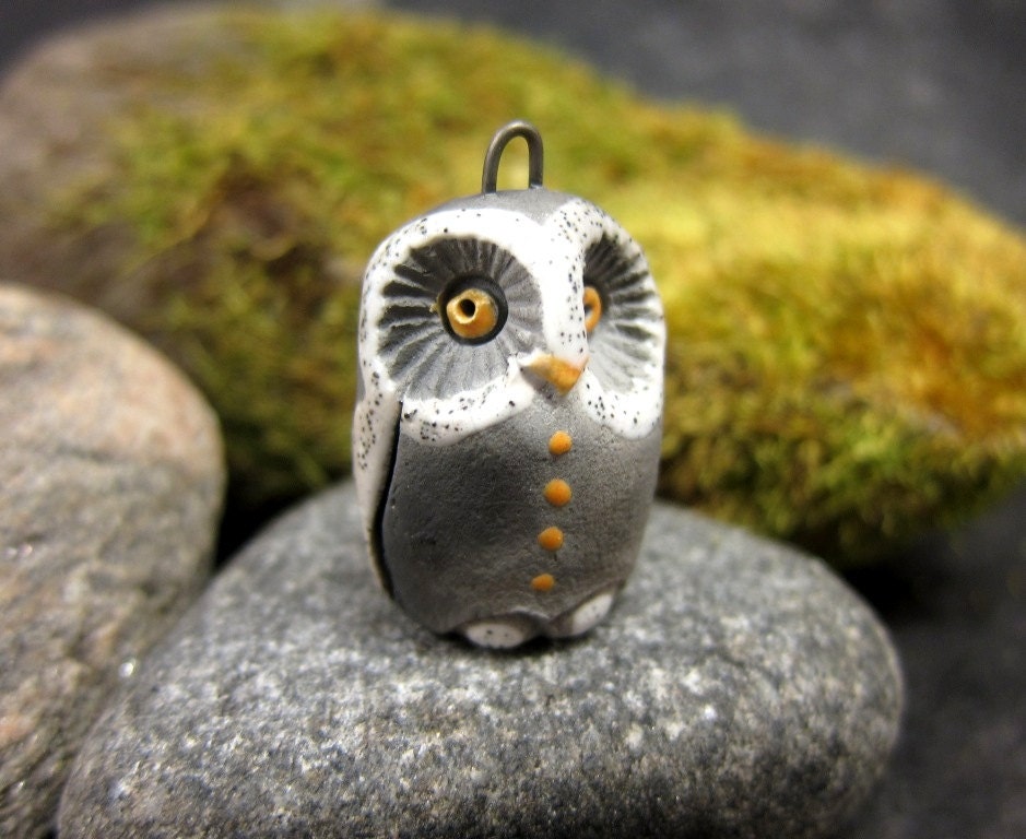 White Owl...Saggar Fired Rustic Pendant