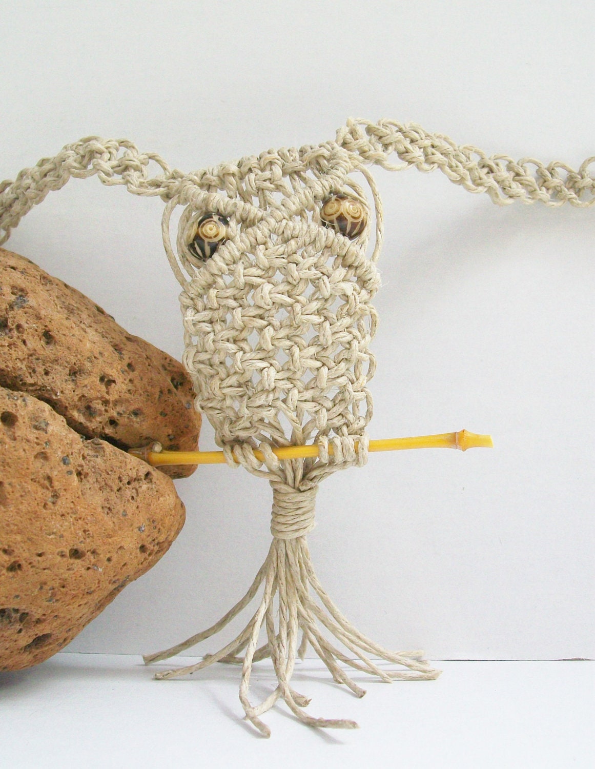 Macrame Hemp Owl Necklace Tie On