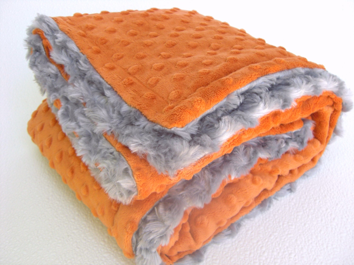 Burnt Orange and Gray Minky Baby Blanket Personalized - for boy