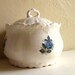 White Porcelain Casserole Bowl with Lid Blue Rose Baking Serving Dish Floral