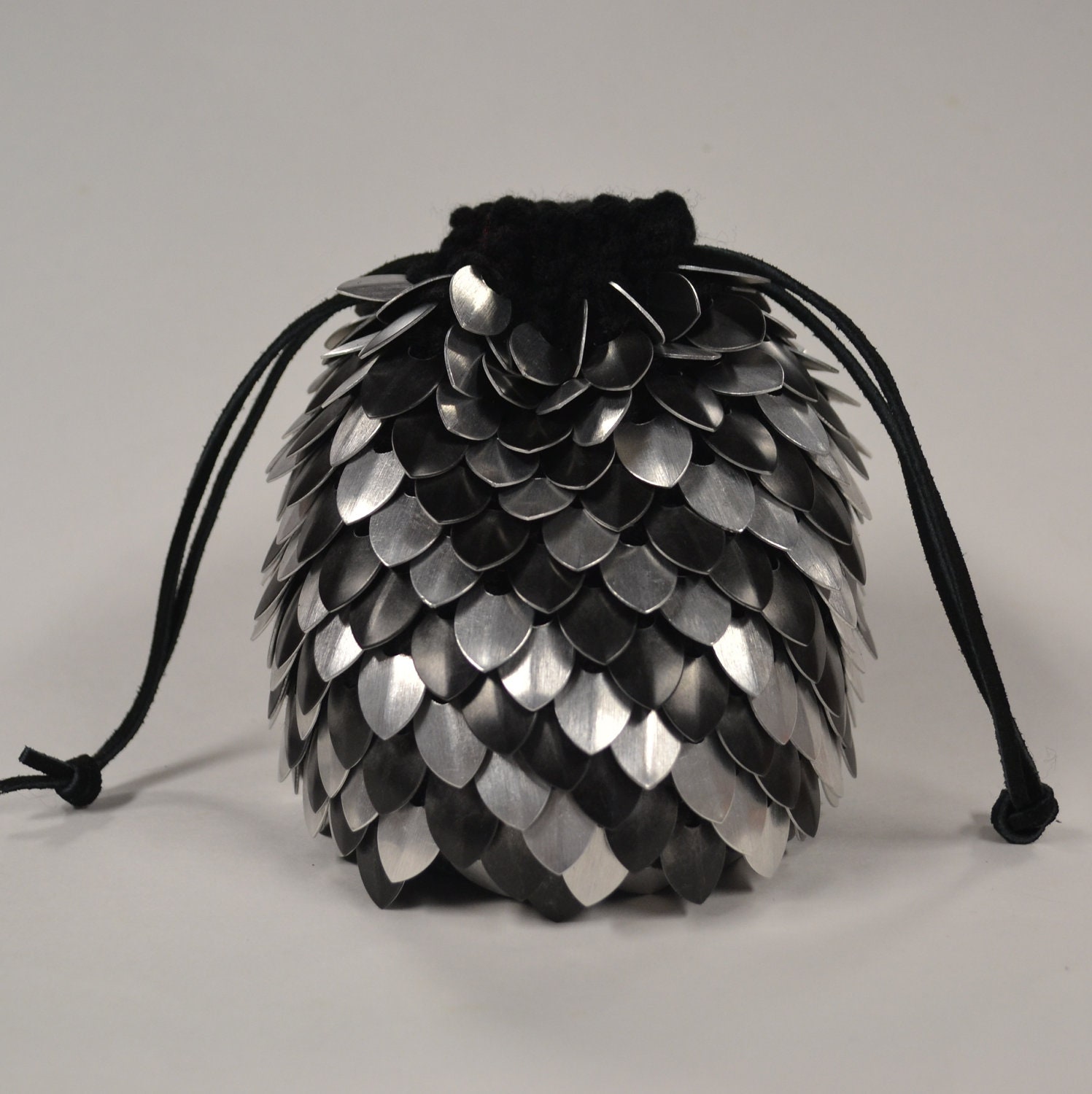 Scalemail Dice Bag of Holding Black and Silver Stripe in knitted Dragonhide Extra Large