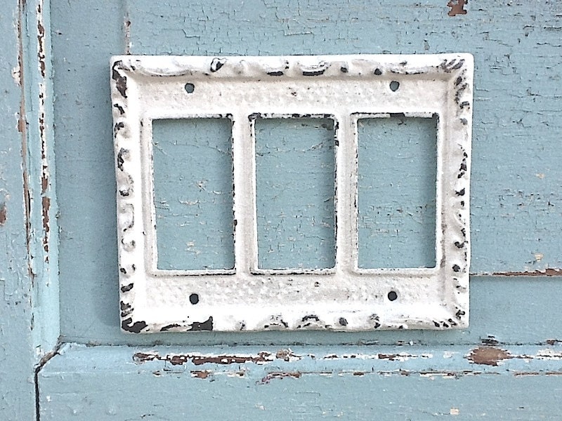 Metal Wall Decor, Light Switch Cover, Triple Rocker Switch Plate, Light, Heirloom White, Or Color of your Choice, STYLE 103