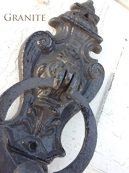 Gray Door Knocker, French Decor, Granite, Distressed And Chippy , Metal Wall Decor