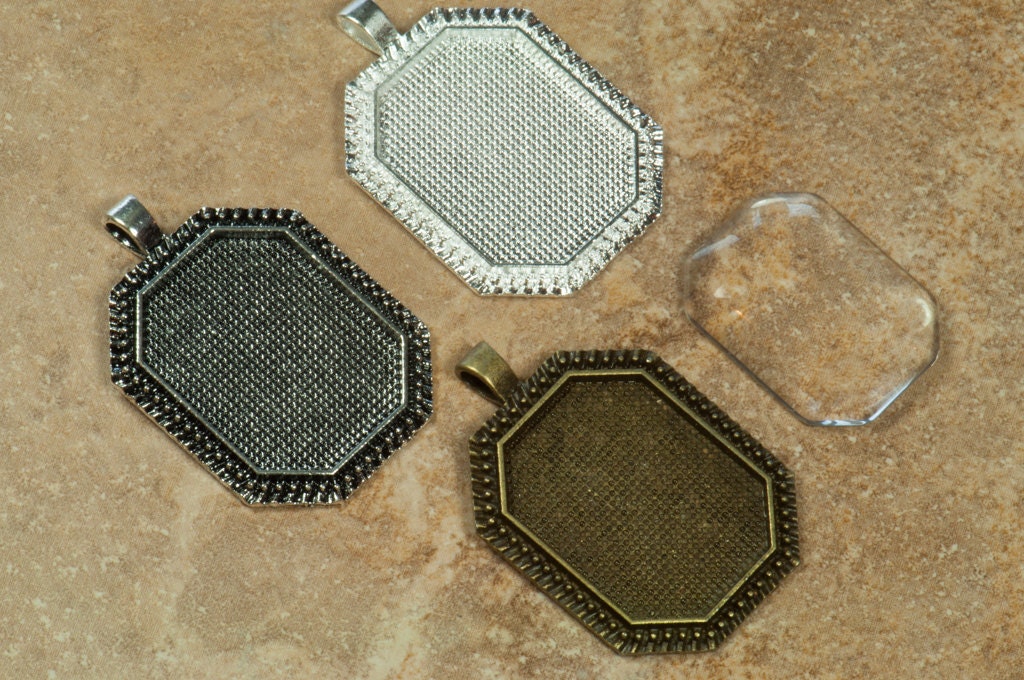 50 Octagon Pendant trays with glass, 22 x 30..Make Beautiful Pendants..You pick your color