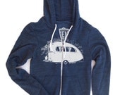 Unisex Vintage CAMPER Tri-Blend Navy Zip Hoody - American apparel all sizes XS S M L XL