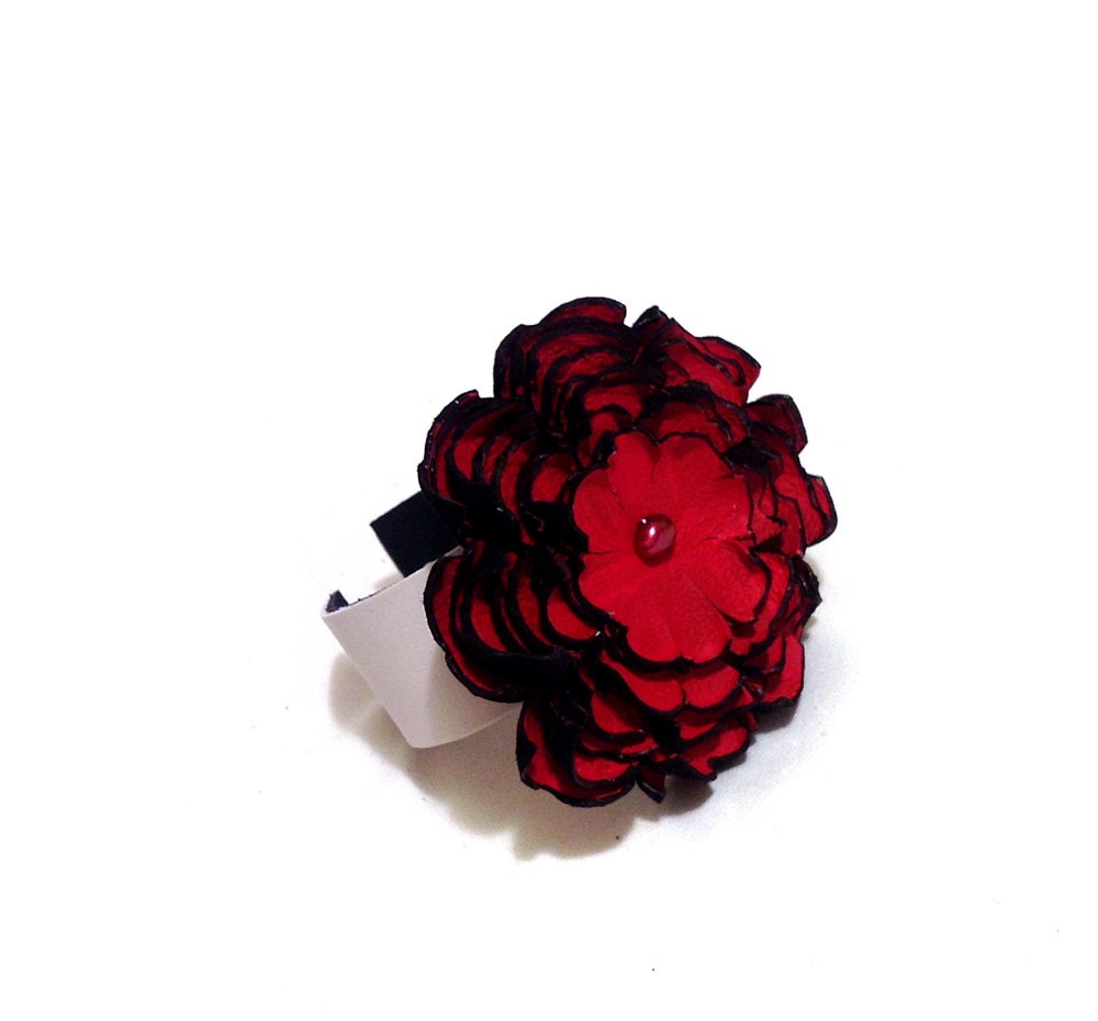 Woman leather bracelet  Red flower corsage bracelet SALE - julishland