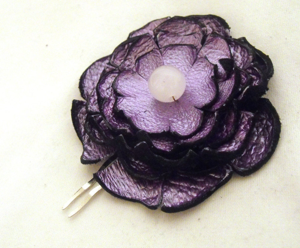 SALE Flower hair comb made from leather 1 pc