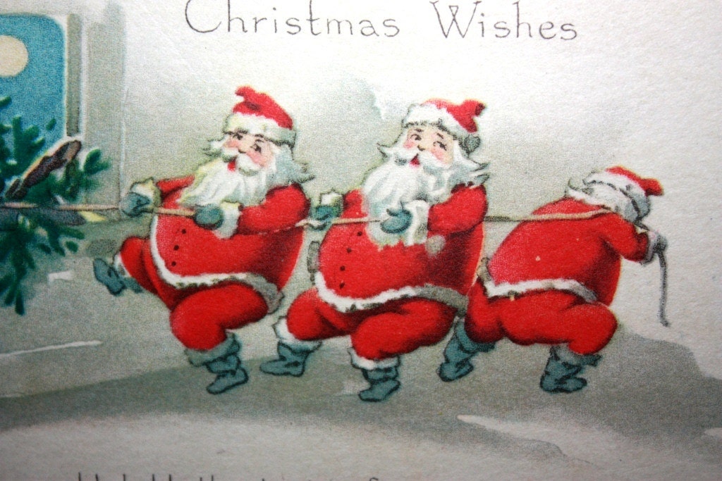 Vintage Postcard with 3 Santa Claus's 1921 Gibson Art Company