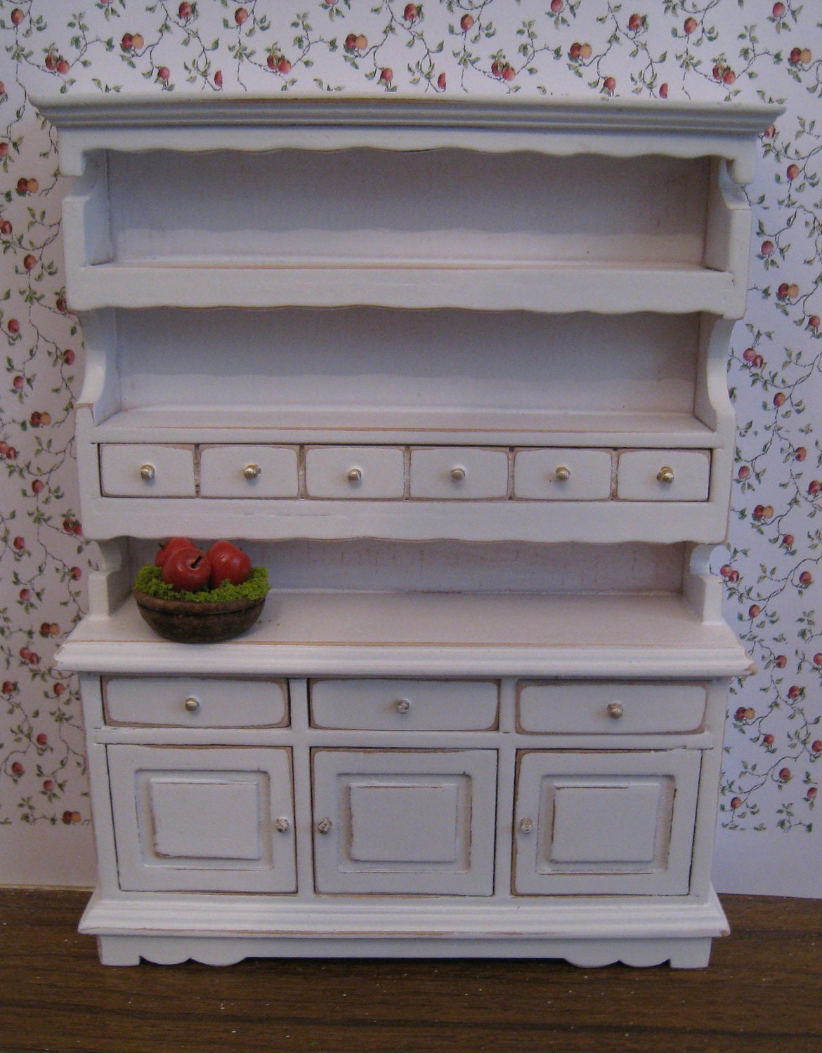 Kitchen Hutch or Dresser,  Shabby chic, white, twelfth scale dollhouse miniature