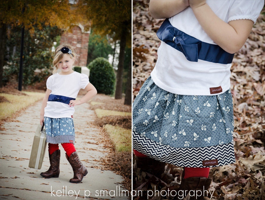 Childrens Clothing... The Scarlett  Floral and Chevron Outfit..... Girls skirt and satin bow tee.. perfect for family photos....handmade
