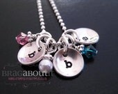 Hand Stamped Jewelry - Personalized Necklace - Sterling Silver - Teeny Tiny Cups with Birthstones