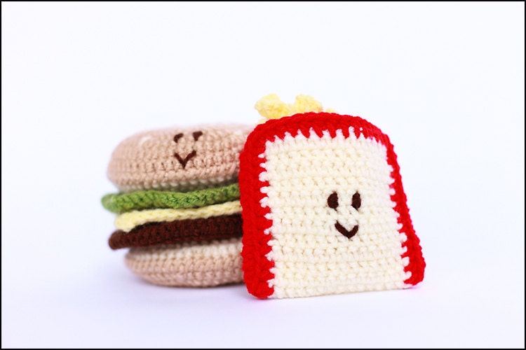 Hamburger Crochet Amigurumi Fast Food, Hamburger and Curly Fries